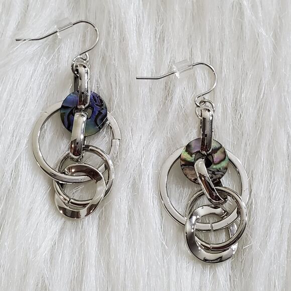 NEW Women's Circle Drop Silver-Tone Link Dangle Earring - Picture 1 of 5